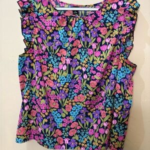 Vibrant Floral Ruffle Sleeve Blouse 3X